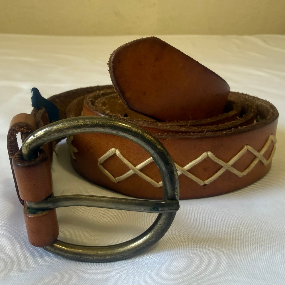 American Eagle Outfitters Mens Tan Brown Leather Belt Contrast Stitching 44 Inch